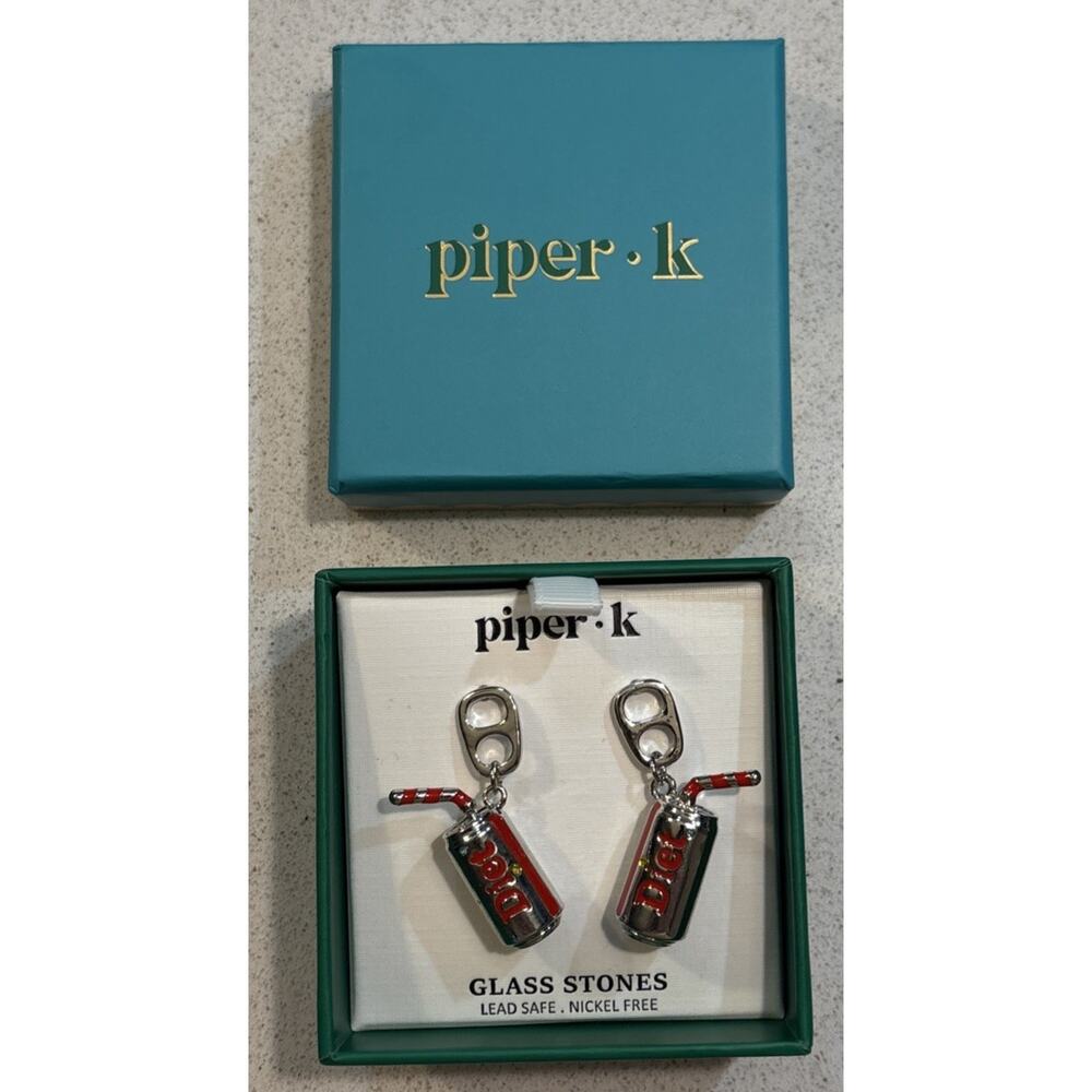 NIB Piper K Diet Coke Cola Soda Can Pull Top Stud Dangle Earrings Novelty Rare